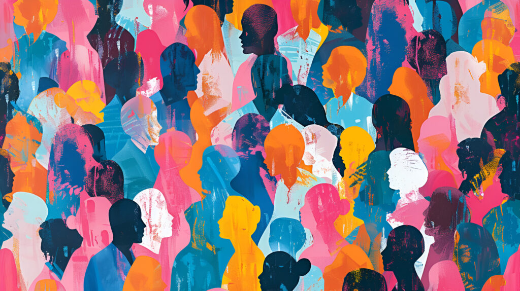 Colorful diverse people crowd abstract art seamless pattern