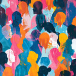 Colorful diverse people crowd abstract art seamless pattern