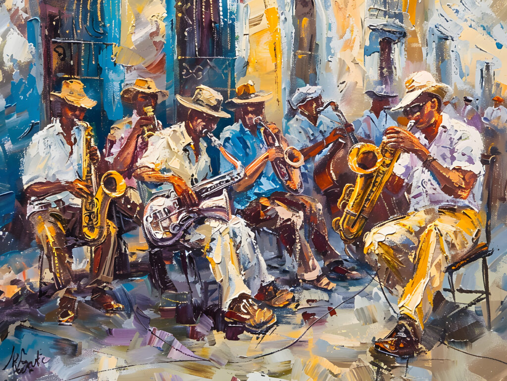 jazz band havana street Oil color painting