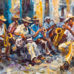 jazz band havana street Oil color painting