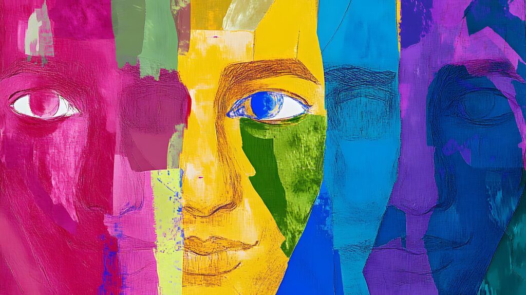 Abstract Colorful Faces Modern Art Painting Multicolored Portrait